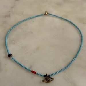Turquoise Beaded Choker with Evil Eye Pendant